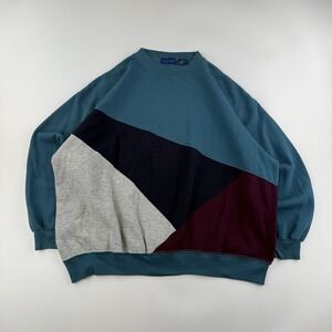 Vintage 1990s Towncraft Sweatshirt Mens XL Teal Colorblock Crewneck Made in USA